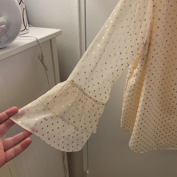 Ivory w/gold metallic dots ruffle sleeves 3X - Picture 2 of 6